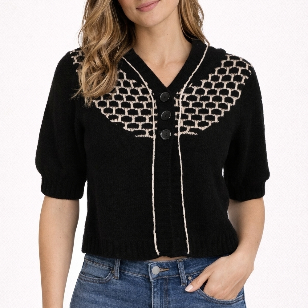 SO WEAR IT DECLARE IT Black Monochrome Wool Cropped Baddie Hoodie Cardigan
